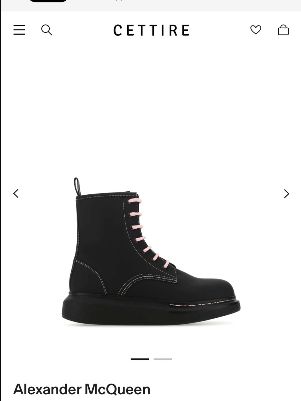 Alexander McQueen Black Leather Combat Boot with Pink Laces